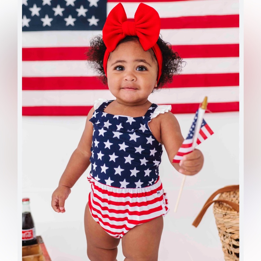 Patriotic Bamboo Romper with Stars and Stripes